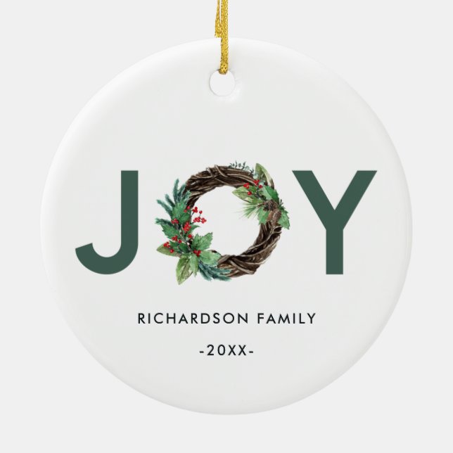 ELEGANT HOLLY BERRY RED GREEN JOY WREATH CHRISTMAS KERAMIK ORNAMENT (Hinten)