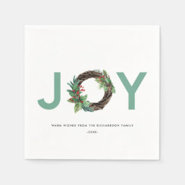 ELEGANT HOLLY BERRY RED GREEN JOY WREATH CHRISTMAS SERVIETTE