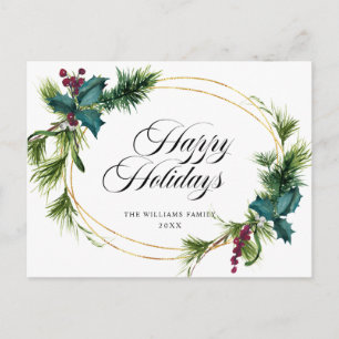 Elegant Holly Berry Weihnachtsgrüße Postkarte
