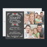 Elegant Holly Chalkboard Weihnachten 3-Foto Collag<br><div class="desc">Vintager Chalkboard Stil Frohe Weihnachtsfeiertage Grußkarte mit Foto Vorlage. Elegantes Schwarz-Weiß-Design mit schönem roten Poinsettia Heiligenkranz, festlicher Retrorahmen und dekorativer formaler Letterpress-Stil Typografie auf Schiefergrauen Kreideboden. Fügen Sie Ihre drei Lieblings-Ferien-Familienfotos hinzu und passen Sie den Text an. Freuen Sie sich auf moderne und helle, klassische, moderne und stilvolle Art und...</div>