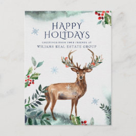 Elegant Holly Deer Christmas Corporate Gruß Postkarte