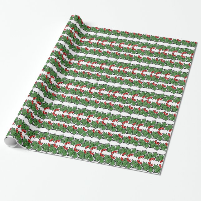 Elegant Holly festliche Weihnachtsgrün rot grün. Geschenkpapier (Ungerollt)