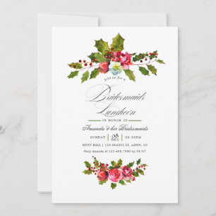 Elegant Holly & Ivy Christmas Bridesmaids Luncheon Einladung