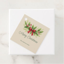 Elegant Holly & Red Bow Christmas - Geschenkanhänger