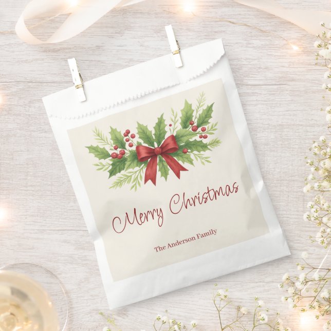 Elegant Holly & Red Bow Christmas - Geschenktütchen (Ausgeschnitten)