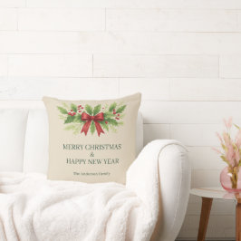 Elegant Holly & Red Bow Christmas - Kissen