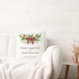 Elegant Holly & Red Bow Christmas - Kissen