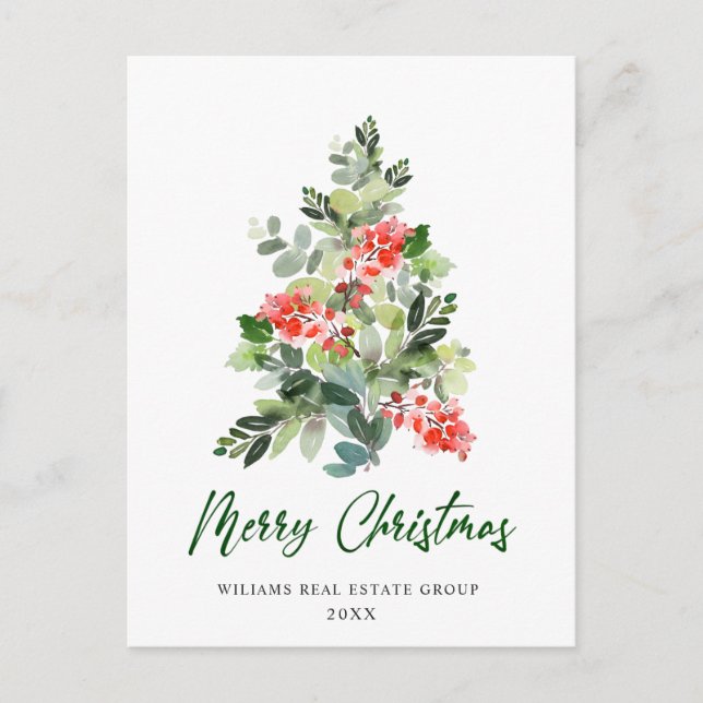 Elegant Holly Tree Weihnachtsgrüße Postkarte (Vorderseite)