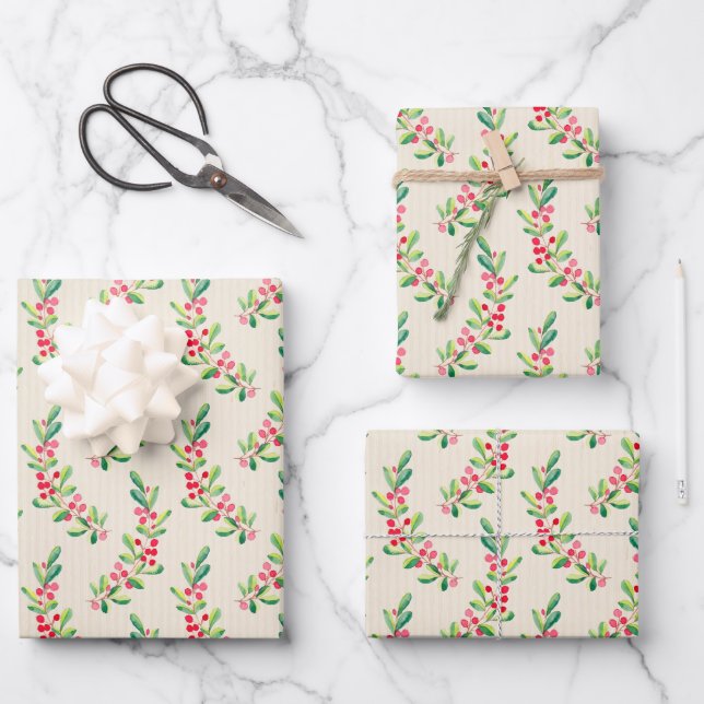 Elegant Holly und Berries Geschenkpapier Set (Vorderseite)