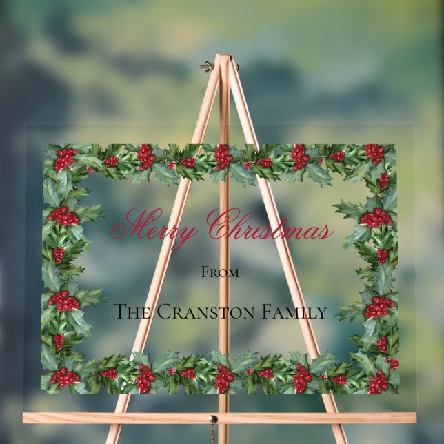 Elegant Holly und Berries Rahmen Weihnachtsgrüße Acrylschild (Neutral)