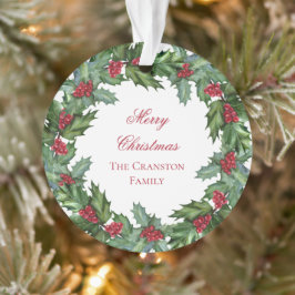 Elegant Holly und Berries Wreath Frohe Weihnachten Ornament