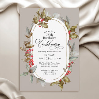 Elegant Holly und Berry Botanischer Winter Geburts Einladung