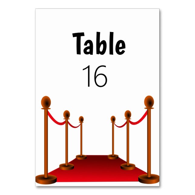 Elegant Hollywood Red Tepet Sweet 16 Tischnummer (Vorderseite)