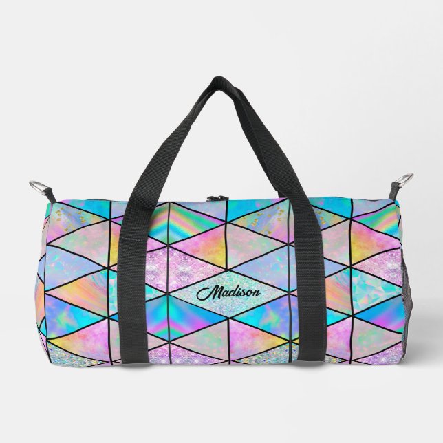 Elegant holografisch farbenfroh geometrisch duffle bag (Vorderseite)