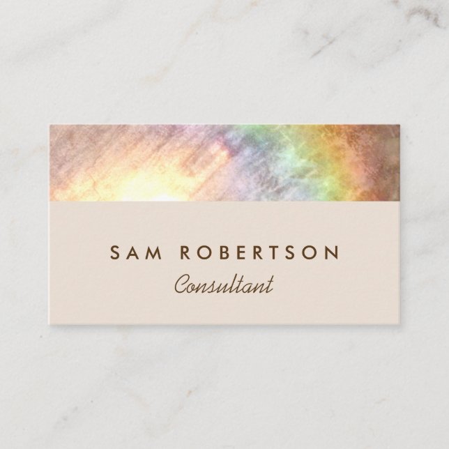 Elegant Holographic Beige Rainbow Visitenkarte (Vorderseite)