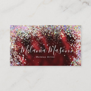 Elegant Holographic Glitzer Nail Artist Burgundy Visitenkarte