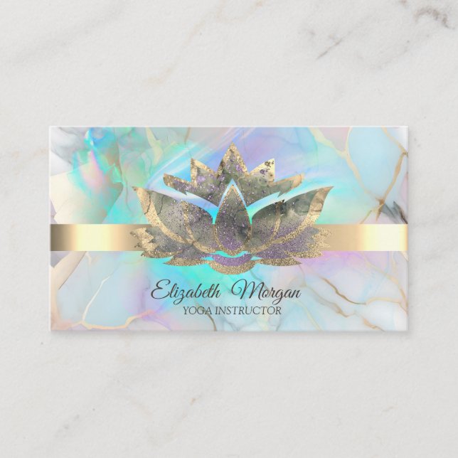 Elegant Holographic Ink Lotus Opal Stone Visitenkarte (Vorderseite)