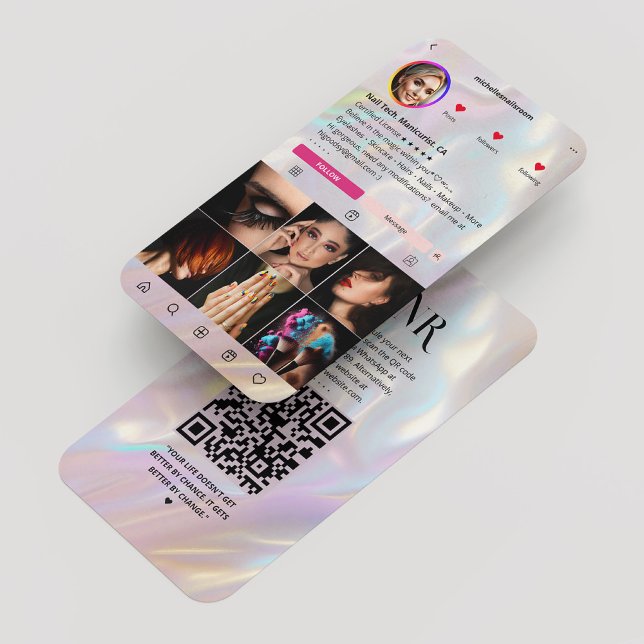 Elegant Holographic Instagram Pink Pearl Modern Visitenkarte (Elegant Holographic Instagram Pink Pearl Modern Business Card
)