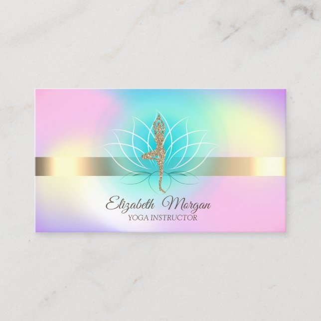Elegant Holographic Lotus Yoga Glitzer Girl Visitenkarte (Vorderseite)
