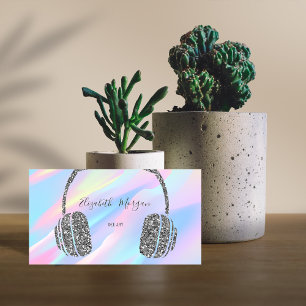 Elegant Holographic, Silver Glitzer Headphone DJ Visitenkarte