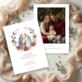 Elegant Holy Nativity Family Christmas Photo  Feiertagskarte