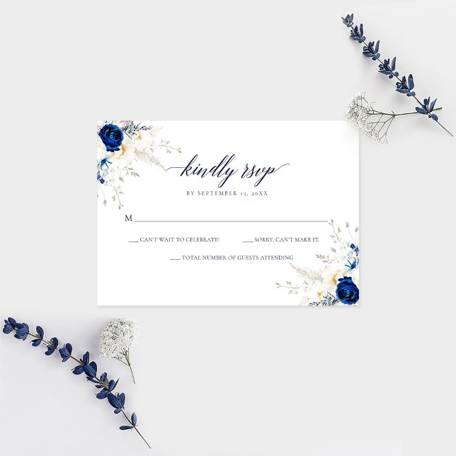 Elegant Horizon Blue Calligraphy Wedding RSVP Card Dankeskarte (Von Creator hochgeladen)