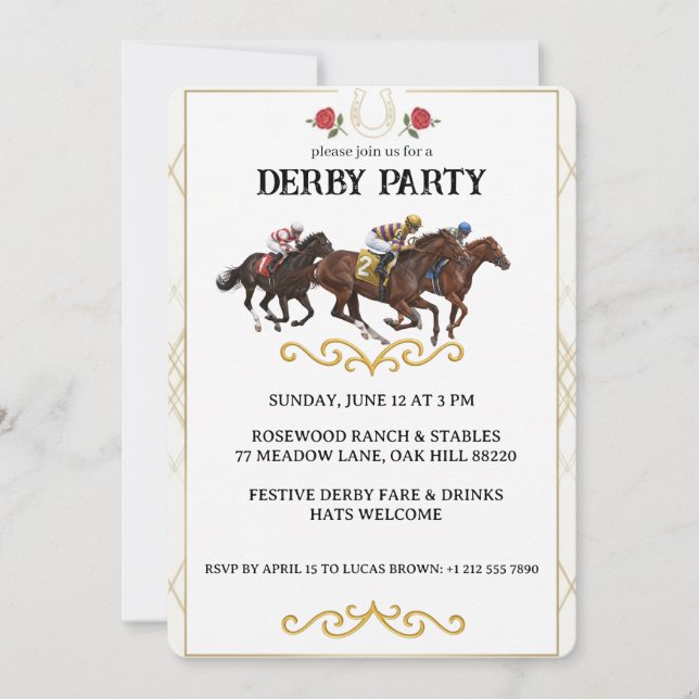 Elegant Horse Derby Party Invitation (Devant)