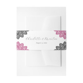 Elegant Hot Pink and Black Floral Lace Wedding Einladungsbanderole