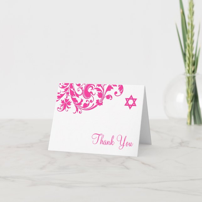 Elegant Hot Pink Blüh Bat Mitzvah Vielen Dank Dankeskarte (Vorderseite)