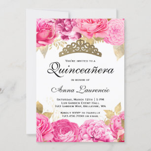 Elegant Hot Pink Floral Quinceanera Einladung
