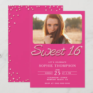 Elegant Hot Pink Rhinestones Chic Sweet 16 Foto Einladung