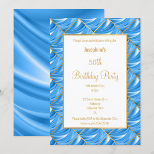 ELEGANT HÜBSCH BLAUE SATIN GOLD GEBURTSTAGEINLADUN EINLADUNG