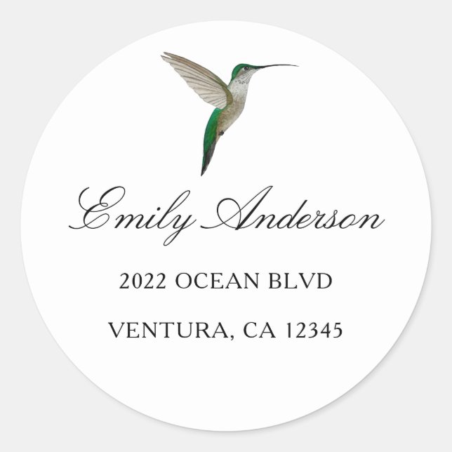 Elegant Hummingbird-Adresse Runder Aufkleber (Vorderseite)