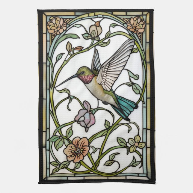 Elegant hummingbird artwork botanical boho chic geschirrtuch (Vertikal)