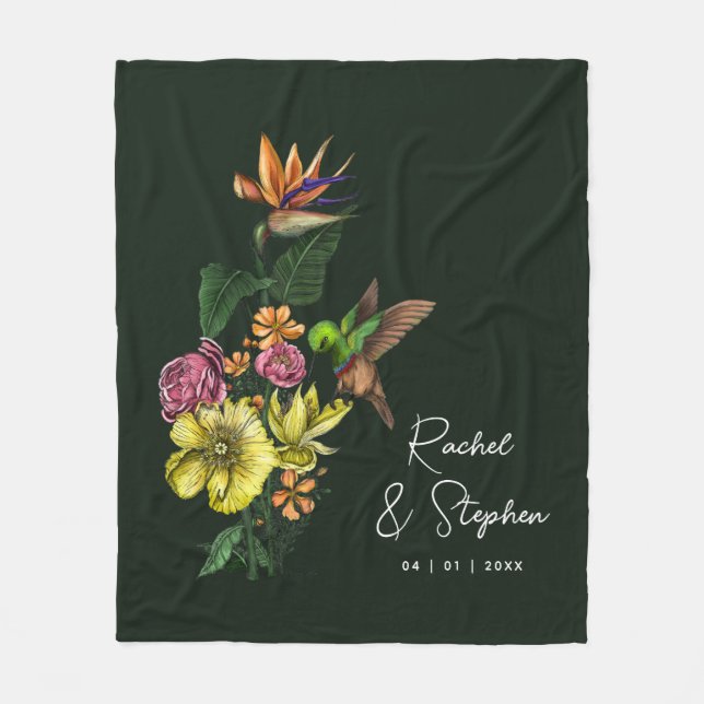 Elegant Hummingbird Floral Wedding Jubiläum Fleecedecke (Vorderseite)