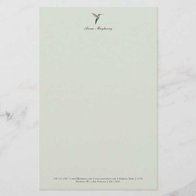 Elegant Hummingbird Letterhead Briefpapier (Vorderseite)
