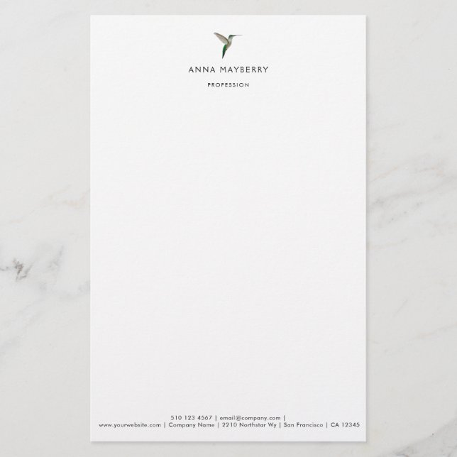 Elegant Hummingbird Letterhead Briefpapier (Vorderseite)