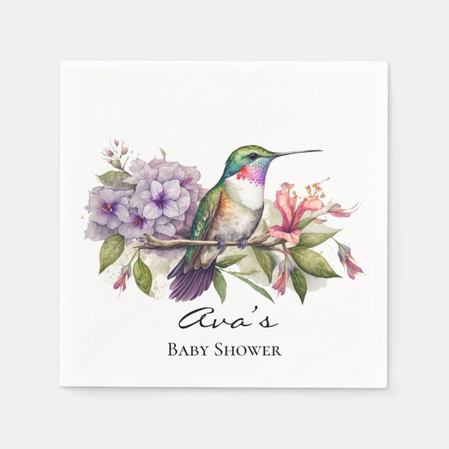 Elegant Hummingbird Lila Floral Girl Baby Shower Serviette (Vorderseite)