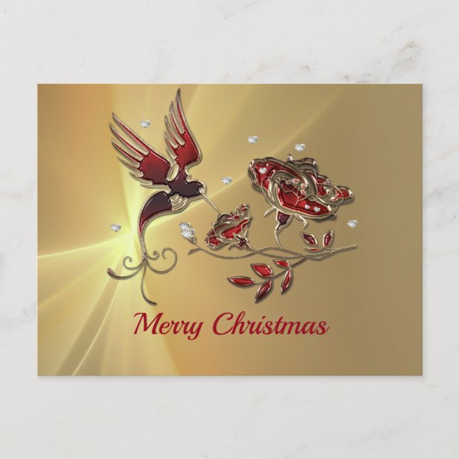 Elegant Hummingbird Red Floral Graphic Christmas Postkarte (Vorderseite)