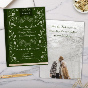Elegant Hunter Green Library Wedding Save the Date Einladung