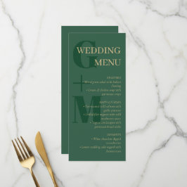 Elegant Hunter Green Tan Typografy Wedding Menükarte