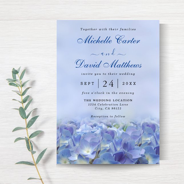 Elegant Hydrangea Blue Florals Wedding Einladung (Von Creator hochgeladen)