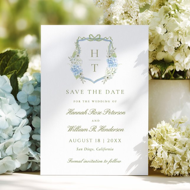 Elegant Hydrangea Crest Wedding  Save The Date (Von Creator hochgeladen)