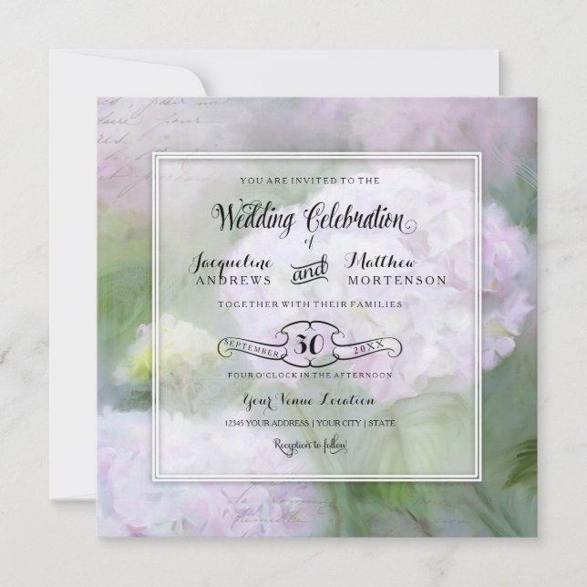 Elegant Hydrangea Garden Blumenschrift Typografie Einladung (Vorderseite)