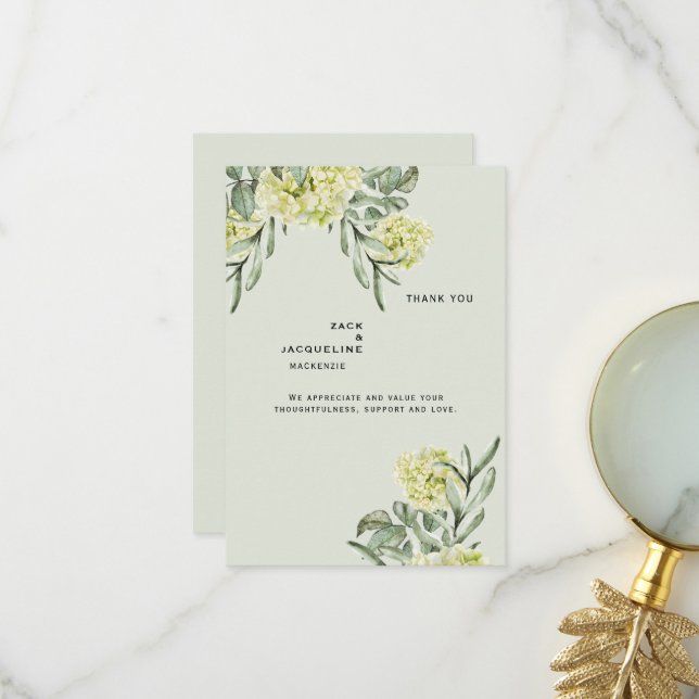 Élégant Hydrangea Mint Mariage Monogramme Merci (Devant/Arrière en situation)