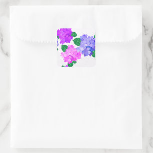 Elegant Hydrangea Pink Purple Flowers Bouquet Quadratischer Aufkleber
