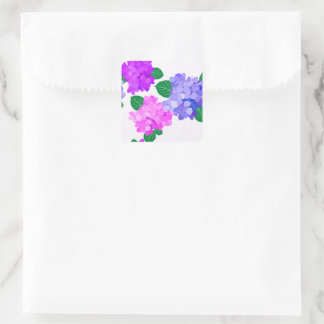 Elegant Hydrangea Pink Purple Flowers Bouquet Quadratischer Aufkleber