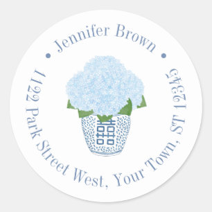 Elegant Hydrangeas Ginger Jar Rücksendeadresse Runder Aufkleber