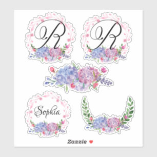 Elegant Hydrangeas Kränze Monogramm Buchstab Aufkleber