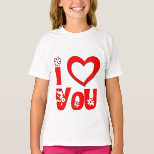 Elegant I Love You Minimalist Rot Mädchen T-Shir T-Shirt